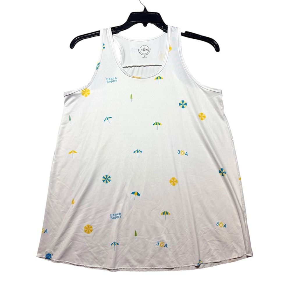 30A Tank Top Women Large White Beach Happy Umbrella Recycled Polyester Spandex